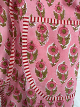 Load image into Gallery viewer, Pink fabric with floral and striped edging